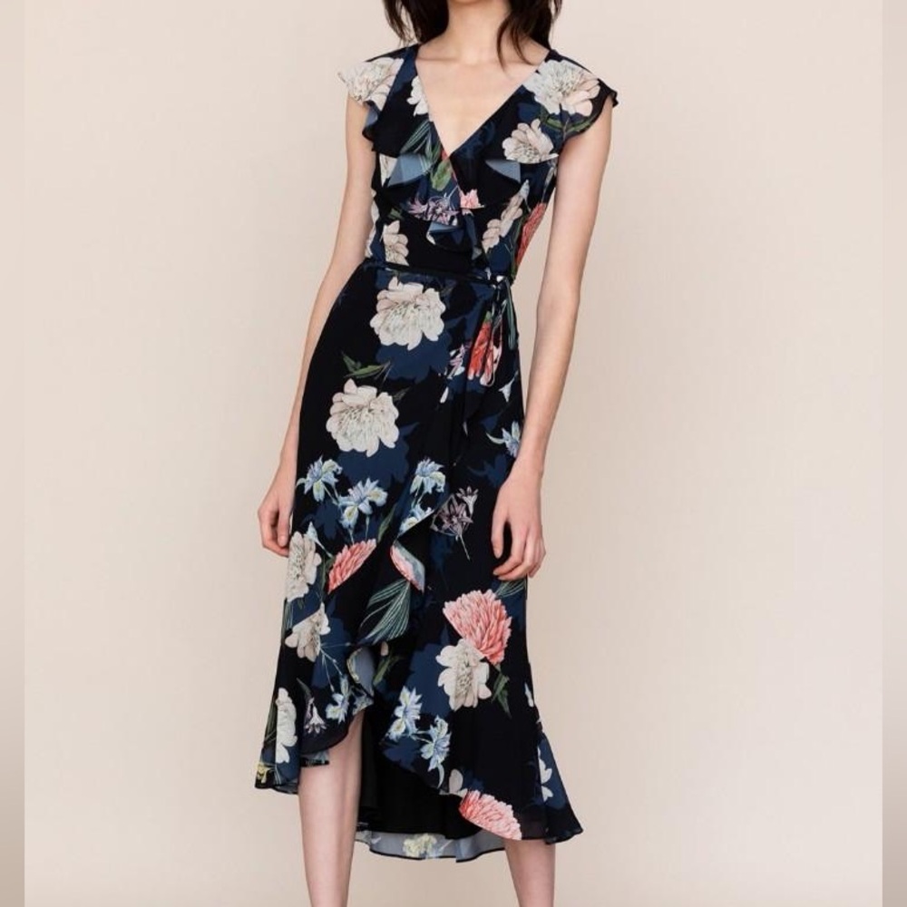 Yumi Kim Black Floral Nantucket Wrap Dress Xs - Gem
